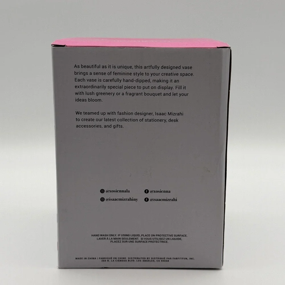 Isaac Mizrahi Loves Xo Sienna Vase Ceramic Pottery Cream Hand Dipped Pink‎ Glaze